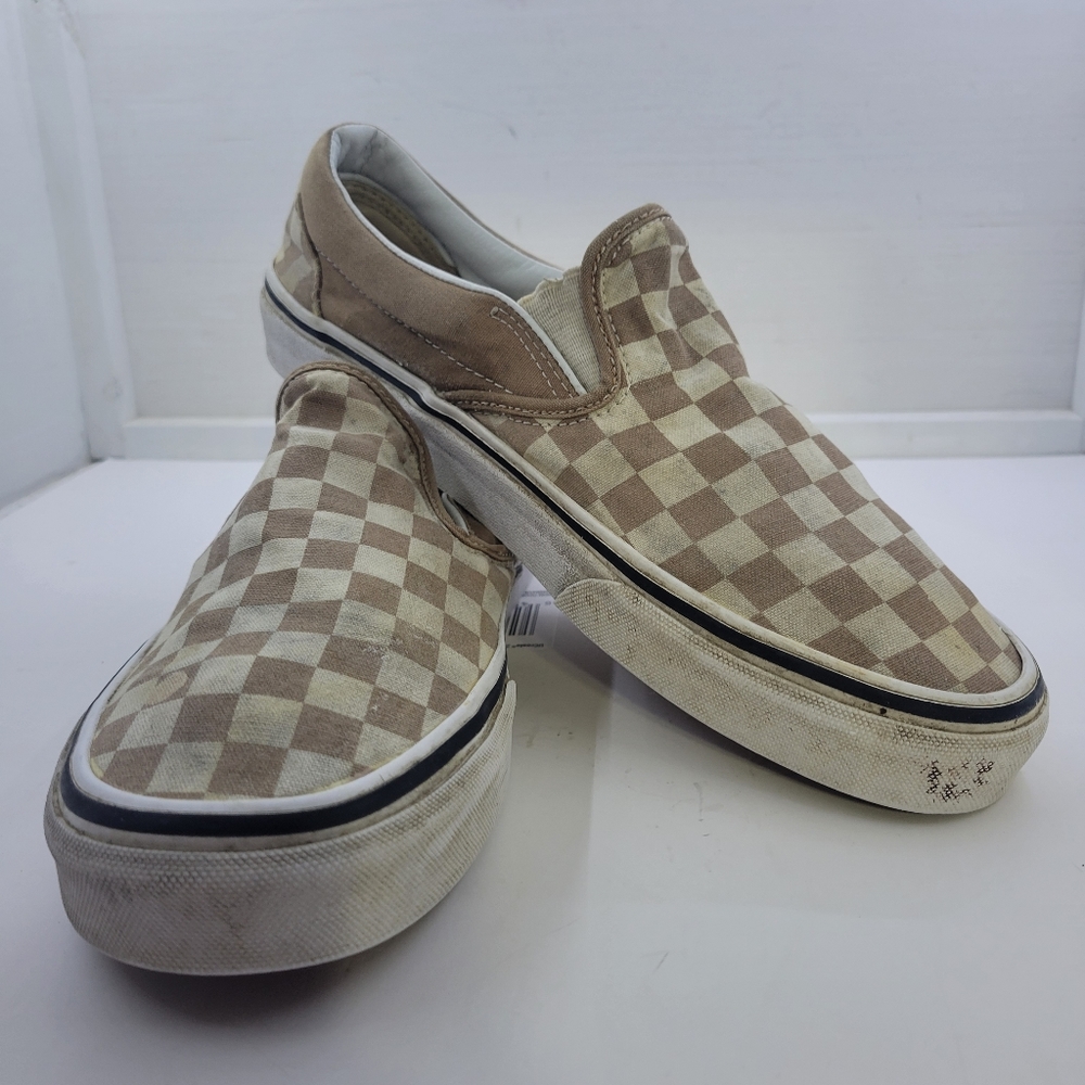 Vans Slip-On Checkerboard Sneakers in Beige and Cream